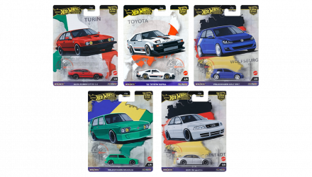 Набор Машинка Premium Hot Wheels Alfa Romeo GTV6 3.0 World Tour 1:64 HRV80 Red  + '82 Toyota Supra White + Volkswagen Golf Mk7 Blue + Brasilia Green + Audi S4 Quattro Silver - Retromagaz, image 6