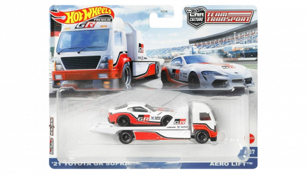 Машинка Premium Hot Wheels '21 Toyota GR Supra та Транспортер Aero Lift Team Transport 1:64 GRK65 White 2шт - Retromagaz, image 1