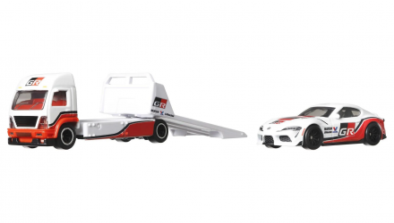 Машинка Premium Hot Wheels '21 Toyota GR Supra та Транспортер Aero Lift Team Transport 1:64 GRK65 White 2шт - Retromagaz, image 2