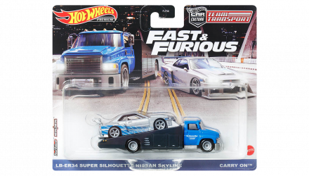 Машинка Premium Hot Wheels LB-ER34 Super Silhouette Nissan Skyline и Транспортер Carry On Fast & Furious Team Transport 1:64 HPX97 Silver 2шт - Retromagaz, image 1