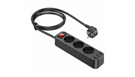 Мережевий фільтр Hoco NS2 3-position Extension Cord Socket Black 4000 W - Retromagaz, image 4