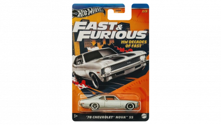 Тематическая Машинка Hot Wheels `70 Chevrolet Nova SS Decades of Fast & Furious 1:64 HNR88/HRW42 Grey - Retromagaz, image 1