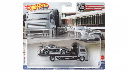 Машинка Premium Hot Wheels '16 Mercedes-AMG GT3 и Транспортер Fleet Street Team Transport 1:64 HCR39 Silver 2шт - Retromagaz, image 1