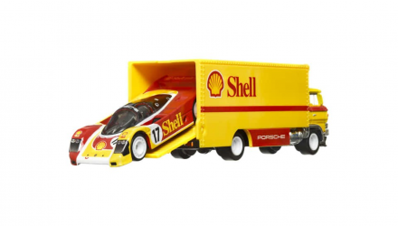 Машинка Premium Hot Wheels Porsche 962 та Транспортер Sakura Sprinter Shell Team Transport 1:64 FLF56/HCR34 Yellow 2шт - Retromagaz, image 3