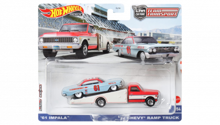 Машинка Premium Hot Wheels 2шт '61 Impala и Транспортер '72 Chevy Ramp Truck Team Transport 1:64 FLF56/HKF40 Light Blue - Retromagaz, image 1