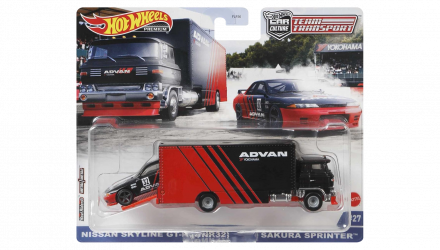 Машинка Premium Hot Wheels Nissan Skyline GT-R (BNR32) и Транспортер Sakura Sprinter Advan Team Transport 1:64 GRK55 Red 2шт - Retromagaz, image 1