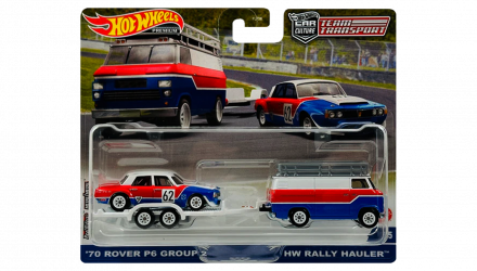 Машинка Premium Hot Wheels 2шт '70 Rover P6 Group 2 та Транспортер HW Rally Hauler Team Transport 1:64 FLF56/HKF45 Red - Retromagaz, image 1