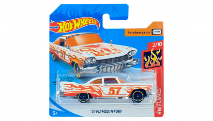 Машинка Базова Hot Wheels '57 Plymouth Fury Flames 1:64 GHD67 White - Retromagaz, image 1