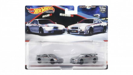 Машинка Premium Hot Wheels 2шт Nissan Skyline GT-R (BNR32) / (BNR34) NISMO 2-Packs 1:64 HCY75 Metallic Silver - Retromagaz, image 1