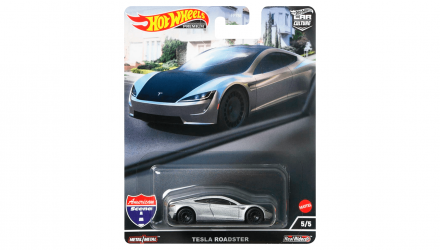 Машинка Premium Hot Wheels Tesla Roadster American Scene 1:64 HCK02 Metallic Silver - Retromagaz, image 1