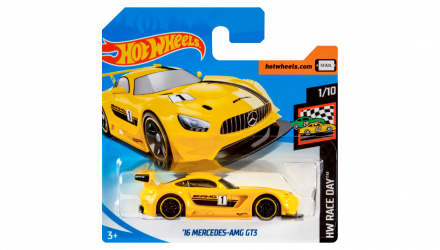 Машинка Базова Hot Wheels '16 Mercedes-AMG GT3 Race Day 1:64 FYD19 Yellow - Retromagaz, image 1