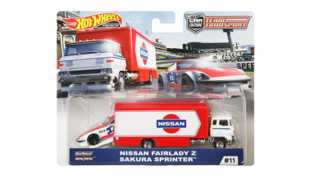 Машинка Premium Hot Wheels Nissan Fairlady Z та Транспортер Sakura Sprinter Team Transport 1:64 FYT14 White 2шт - Retromagaz, image 1