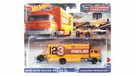 Машинка Premium Hot Wheels 2шт Mazda RX3 GT и Транспортер Sakura Sprinter Mad Mike Team Transport 1:64 FLF56/HKF44 Orange - Retromagaz, image 1