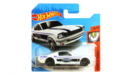 Машинка Базова Hot Wheels '65 Mustang 2+2 Fastback Muscle Mania 1:64 FYD08 White - Retromagaz, image 1