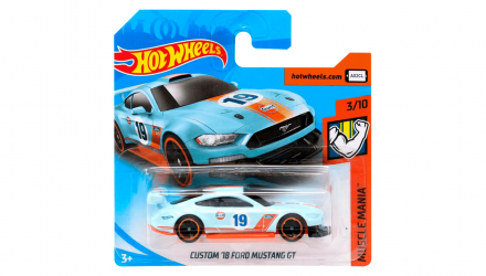 Машинка Базова Hot Wheels Custom '18 Ford Mustang GT Gulf Muscle Mania 1:64 FYB67 Light Blue - Retromagaz, image 1