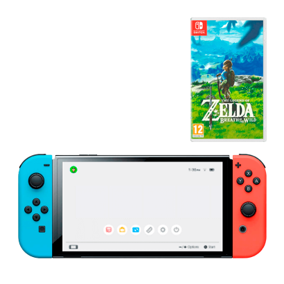 Набор Консоль Nintendo Switch OLED Model HEG-001 64GB Blue Red Б/У + Игра The Legend of Zelda Breath of The Wild Русская Озвучка Б/У - Retromagaz