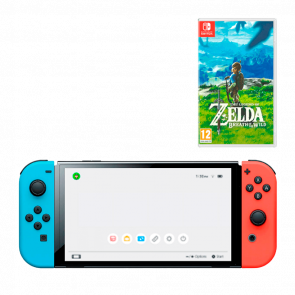 Набор Консоль Nintendo Switch OLED Model HEG-001 64GB Blue Red Б/У + Игра The Legend of Zelda Breath of The Wild Русская Озвучка Б/У