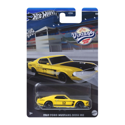 Тематична Машинка Hot Wheels 1969 Ford Mustang Boss 302 Vintage Racing Club 1:64 HRT81/HRV08 Yellow - Retromagaz