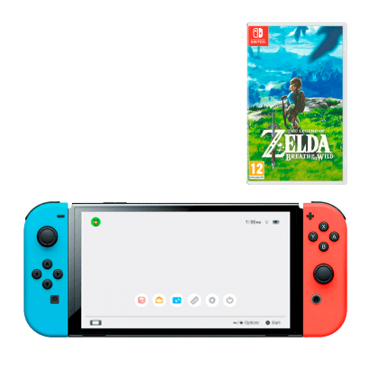 Набір Консоль Nintendo Switch OLED Model HEG-001 64GB Blue Red Новий  + Гра The Legend of Zelda Breath of The Wild Російська Озвучка - Retromagaz