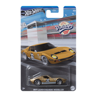 Тематическая Машинка Hot Wheels 1971 Lamborghini Miura SV Vintage Racing Club 1:64 HRT81/HRV03 Gold - Retromagaz