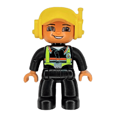 Фигурка Lego Boy Fireman Black Legs Nougat Hands Yellow Cap with Headset Duplo 47394pb100 1 Б/У - Retromagaz