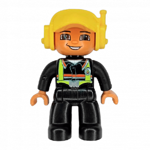 Фигурка Lego Boy Fireman Black Legs Nougat Hands Yellow Cap with Headset Duplo 47394pb100 1 Б/У - Retromagaz