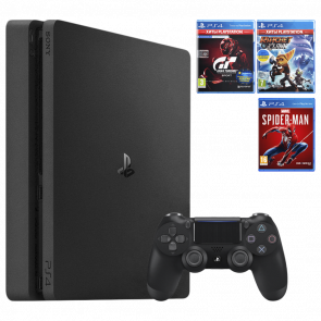 Набор Консоль Sony PlayStation 4 Slim 1TB Black Б/У  + Игра Marvel's Spider-Man Русская Озвучка + Gran Turismo Sport + Ratchet & Clank - Retromagaz