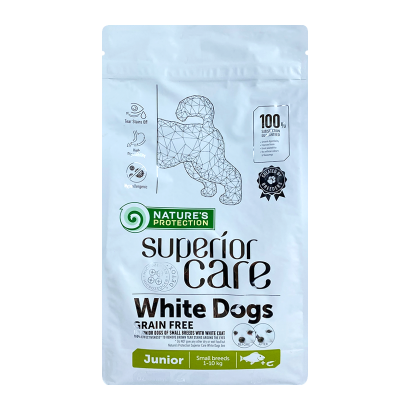 Сухий Корм для Собак Nature's Protection Superior Care White Dogs Grain Free Junior Small&Mini Breeds Біла Риба 1,5kg - Retromagaz