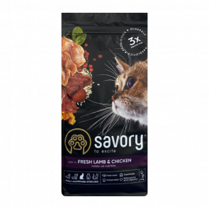 Сухий Корм для Котів Cтерилізованих Savory Ягня та Курка 2kg