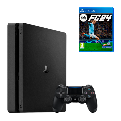 Набор Консоль Sony PlayStation 4 Slim 500GB Black Б/У + Игра EA Sports FC 24 Русская Озвучка Новый - Retromagaz