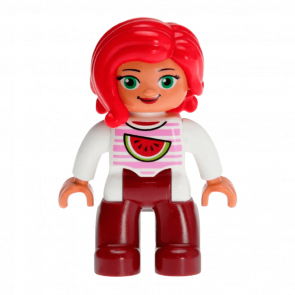 Фігурка Lego Girl Dark Red Legs White Top with Bright Pink Stripes and Watermelon Pattern Green Eyes Red Hair Duplo 47394pb226 1 Б/У