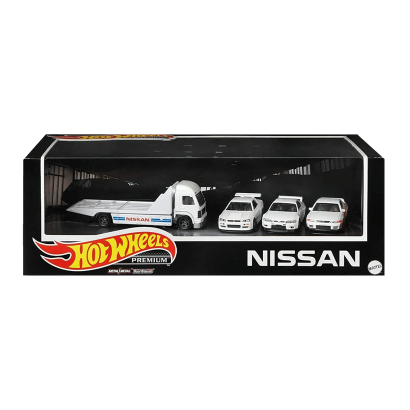 Машинка Premium Hot Wheels Nissan Skyline GT-R (BNR32) / (BCNR33) / (BNR34) / Retro Rig Diorama 1:64 GRN86 White 4шт - Retromagaz