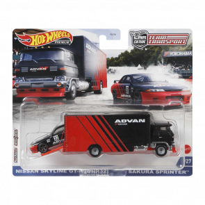 Машинка Premium Hot Wheels Nissan Skyline GT-R (BNR32) и Транспортер Sakura Sprinter Advan Team Transport 1:64 GRK55 Red 2шт