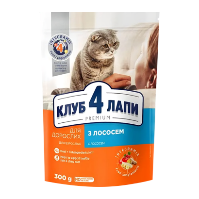 Сухой Корм для Кошек Клуб 4 Лапы Premium Adult Лосось 300g - Retromagaz