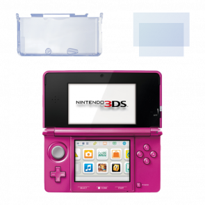 Набір Консоль Nintendo 3DS Модифікована 32GB Gloss Pink + 10 Вбудованих Ігор Б/У  + Чохол Твердий RMC Trans Clear Новий + Захисна Плівка   Новий - Retromagaz