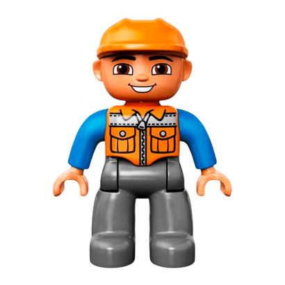 Фигурка Lego Boy Dark Bluish Grey Legs Orange Vest Duplo 47394pb156a Б/У - Retromagaz