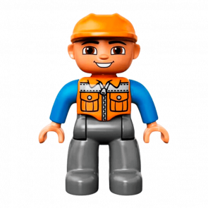 Фигурка Lego Boy Dark Bluish Grey Legs Orange Vest Duplo 47394pb156a Б/У