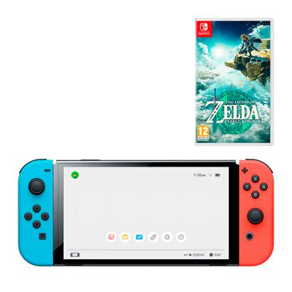 Набор Консоль Nintendo Switch OLED Model HEG-001 64GB Blue Red Новый  + Игра The Legend of Zelda: Tears of the Kingdom Русская Озвучка - Retromagaz