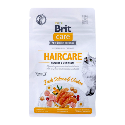 Сухой Корм для Кошек Brit Care GF Haircare Healthy & Shiny Coat Курица Лосось 7kg - Retromagaz