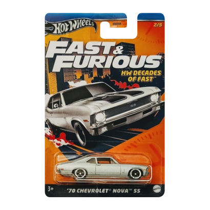 Тематическая Машинка Hot Wheels `70 Chevrolet Nova SS Decades of Fast & Furious 1:64 HNR88/HRW42 Grey - Retromagaz