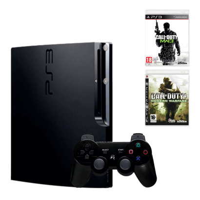 Набор Консоль Sony PlayStation 3 Slim 320GB Black Б/У + Игра Call of Duty Modern Warfare 3 Английская Версия + Call of Duty 4 Modern Warfare - Retromagaz