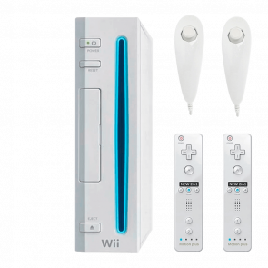 Набір Консоль Nintendo Wii RVL-001 Europe Модифікована 32GB White + 10 Вбудованих Ігор Без Геймпада Б/У  + Контролер Бездротовий RMC Remote Plus Новий 2шт + Контролер Дротовий  Nunchuk Новий 2шт