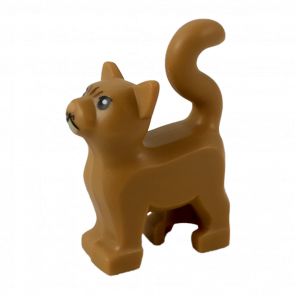 Фигурка Lego Земля Cat Standing with Black Eyes Tan Chin Reddish Brown Stripes on Forehead and Nougat Nose Pattern Animals 13786pb04 Medium Nougat Б/У