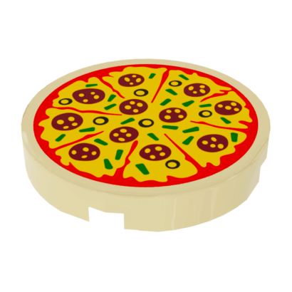 Плитка Lego Кругла Декоративна Bottom Stud Holder with Pizza Pepperoni and Olive 2 x 2 14769pb160 6174830 Tan 2шт Б/У - Retromagaz