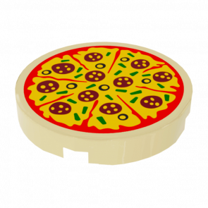 Плитка Lego Круглая Декоративная Bottom Stud Holder with Pizza Pepperoni and Olive 2 x 2 14769pb160 6174830 Tan 2шт Б/У