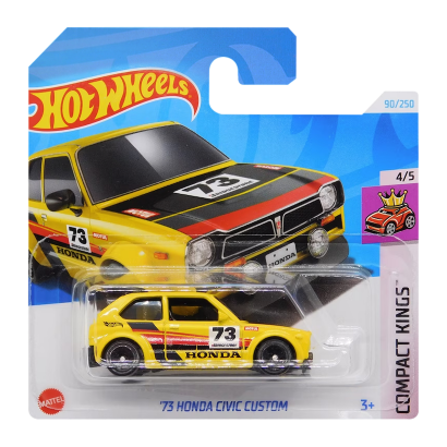 Машинка Базовая Hot Wheels '73 Honda Civic Custom Compact Kings 1:64 HTC19 Yellow - Retromagaz