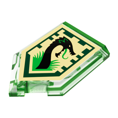 Плитка Lego Модифікована Декоративна Pentagonal Nexo Power Shield Jungle Dragon 2 x 3 22385pb012 6133304 6245472 Trans-Bright Green 4шт Б/У - Retromagaz