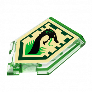 Плитка Lego Модифікована Декоративна Pentagonal Nexo Power Shield Jungle Dragon 2 x 3 22385pb012 6133304 6245472 Trans-Bright Green 4шт Б/У