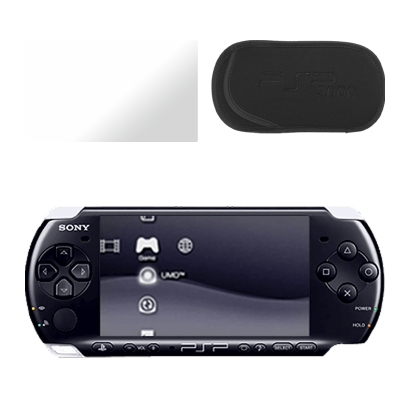 Набір Консоль Sony PlayStation Portable Slim PSP-3ххх Модифікована 32GB Black + 5 Вбудованих Ігор Б/У  + Чохол М'який RMC Новий + Захисна Плівка  Trans Clear Новий - Retromagaz