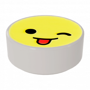 Плитка Lego Кругла Декоративна Emoji Bright Light Yellow Face Wink 1 x 1 98138pb129 35381pb129 6299968 White 10шт Б/У